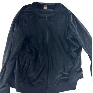 Faded Glory XXL Mens Black Velour Full Zip Jacket Bomber Style Casual